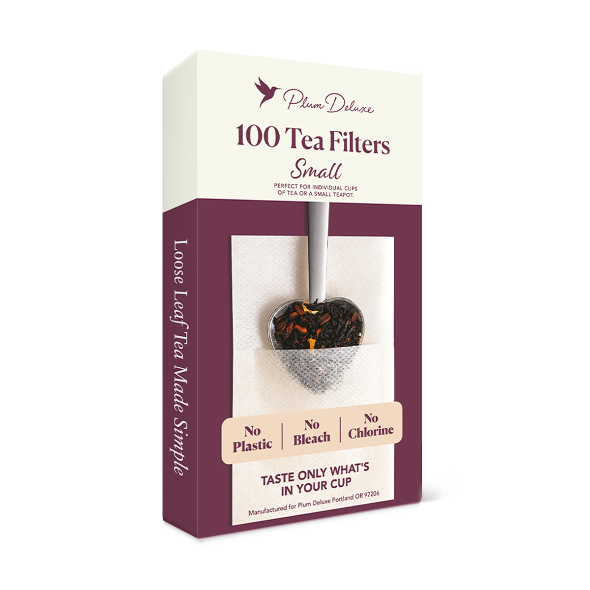 Small Plum Deluxe Tea loose leaf tea filter bags for 1-2 teaspoons of tea, ideal for brewing fresh loose leaf tea.