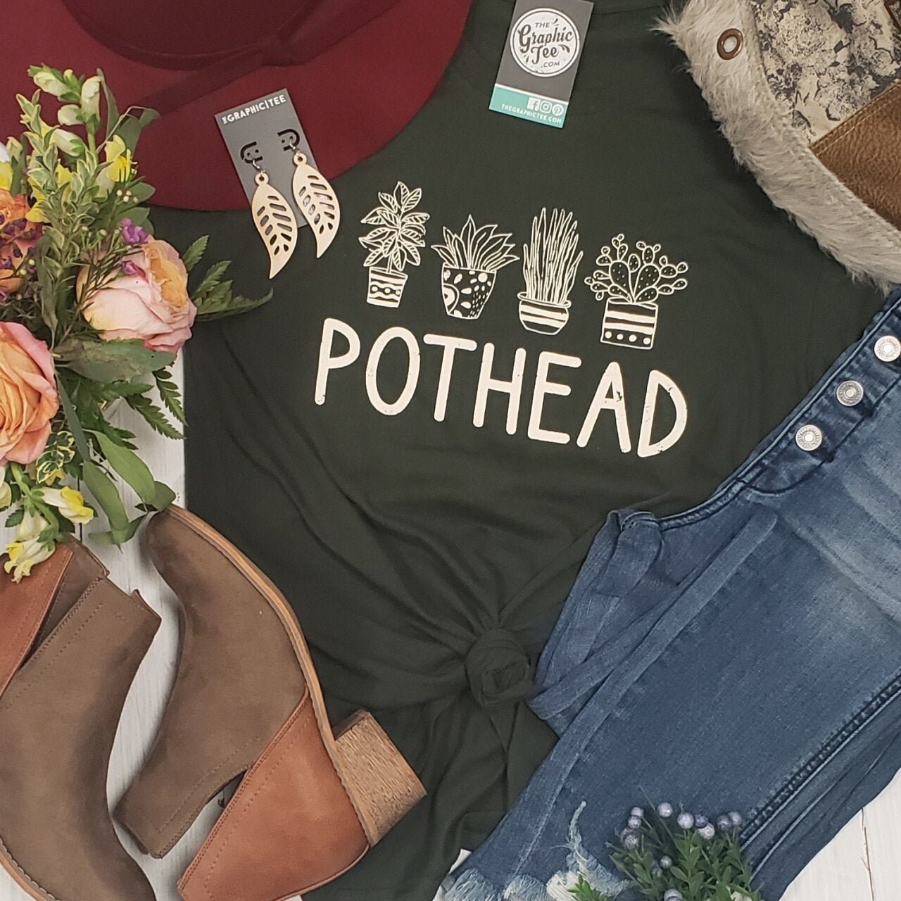 Unisex Pothead Crewneck graphic T-shirt by The Graphic Tee featuring a bold marijuana leaf design on the front.