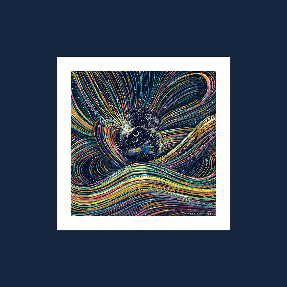 Colorful Prisma Visions print titled "Day Breaks the Night" featuring vibrant, abstract artwork in a 12x12 inch format.