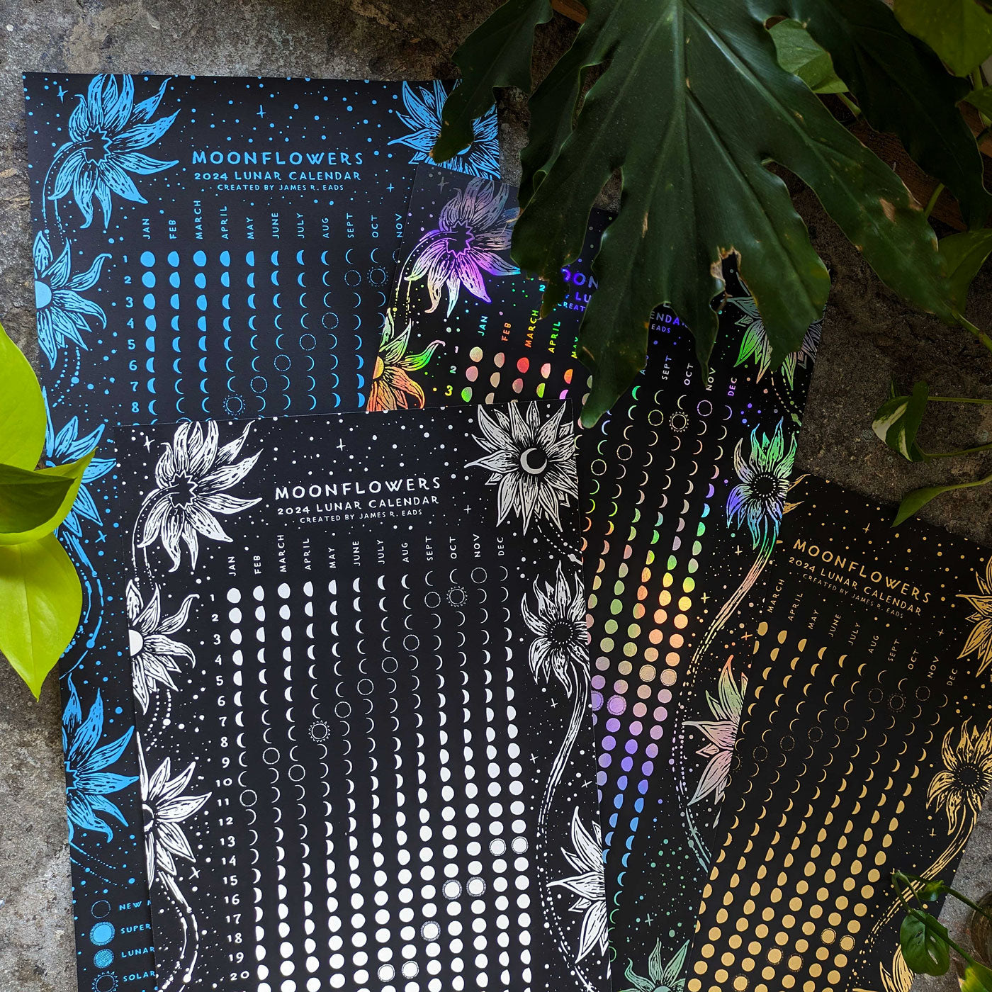 White print of Prisma Visions Moonflowers 2026 Lunar Calendar, featuring celestial artwork on high-quality paper.