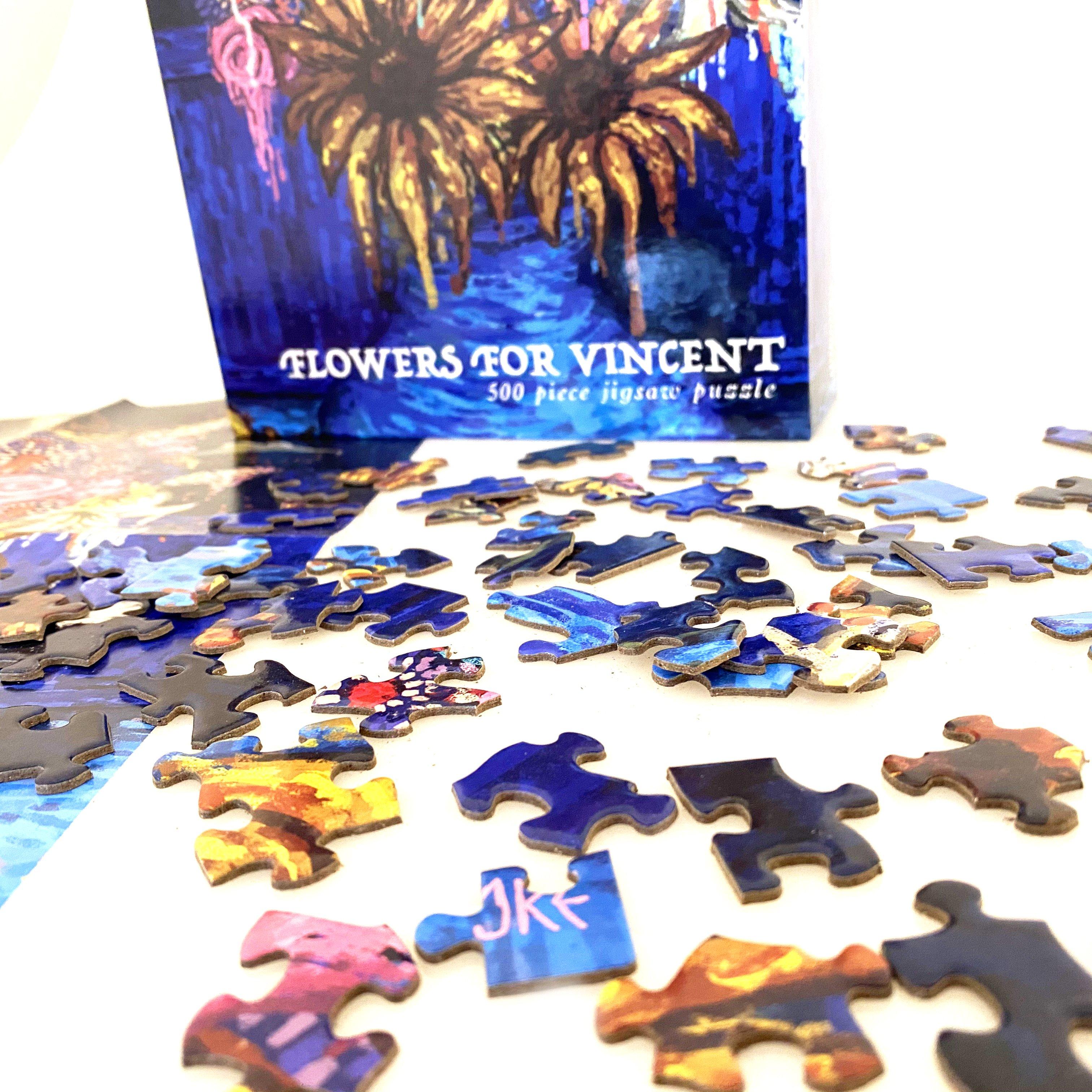 Prisma Visions Flowers for Vincent jigsaw puzzle featuring a colorful floral artwork with vibrant, detailed flower illustrations.