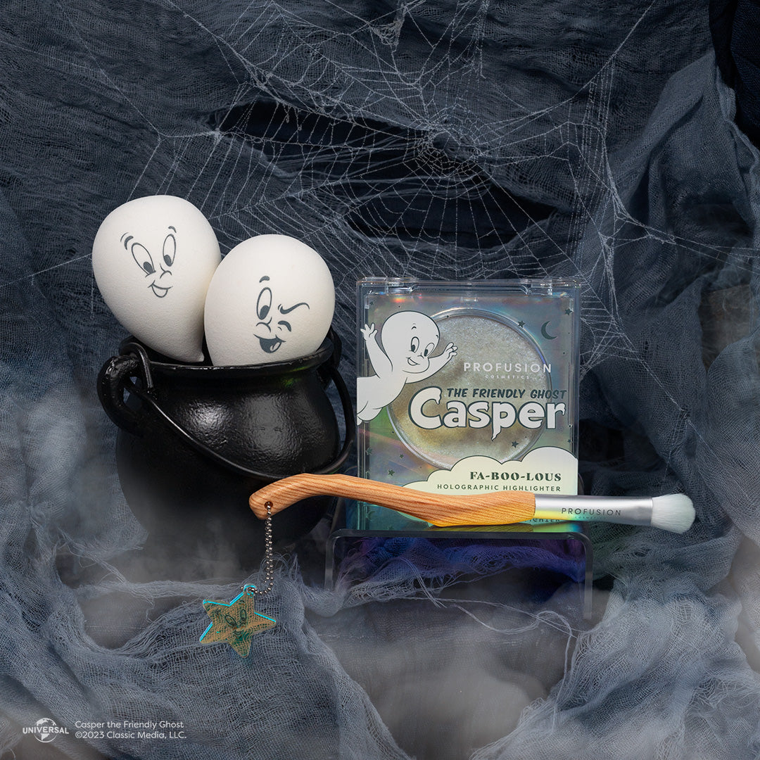 Profusion Cosmetics Casper The Friendly Ghost glow-in-the-dark blending sponge set, 2-piece makeup accessories with playful ghost design.