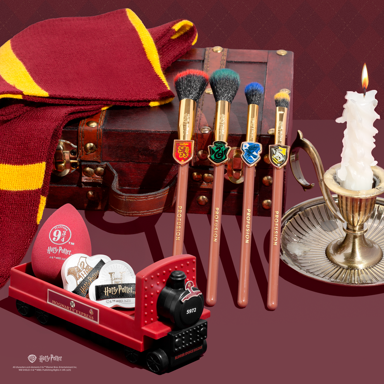 Harry Potter Holiday Hogwarts™ Express sponge set by Profusion Cosmetics, featuring themed accessories for makeup application.