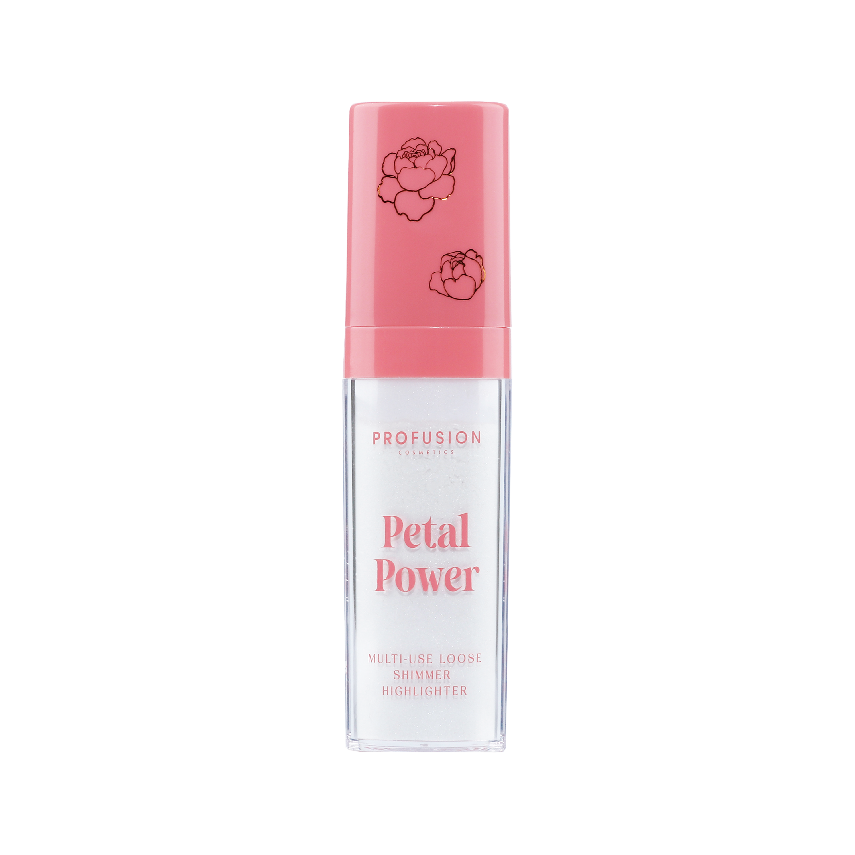 Profusion Cosmetics Petal Perfect Petal Power loose shimmer highlighter with pink and gold tones for a radiant glow.