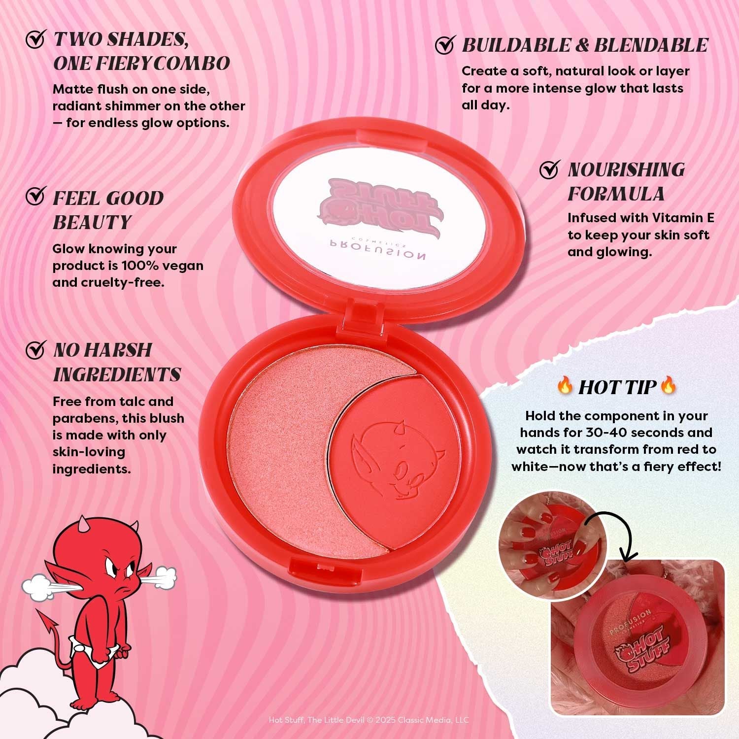 Profusion Cosmetics Turn Up The Heat blush duo with soft matte and shimmer finishes, featuring peach and coral shades.