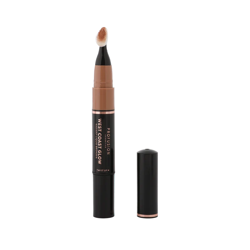 Profusion Cosmetics West Coast Glow Radiant Liquid Bronzer in sleek bottle, ideal for a natural sun-kissed glow.