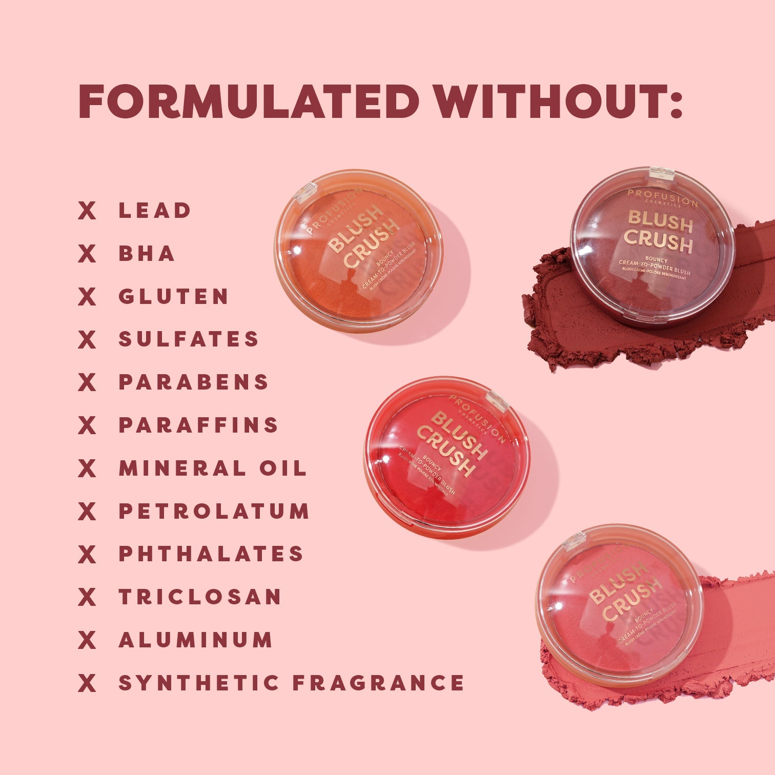 Profusion Cosmetics Peach Crush Blush Bouncy Blush in a soft peach shade, showcasing its smooth, cushion-like texture.