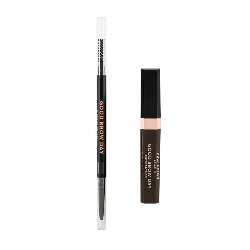 Profusion Cosmetics Good Brow Day 2pc Kit with blonde brows, includes brow gel and pencil for natural, defined eyebrow look.