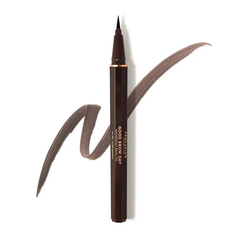 Profusion Cosmetics Good Brow Day waterproof brow pen in soft brown, showcasing a sleek pen with brow color and precision tip.