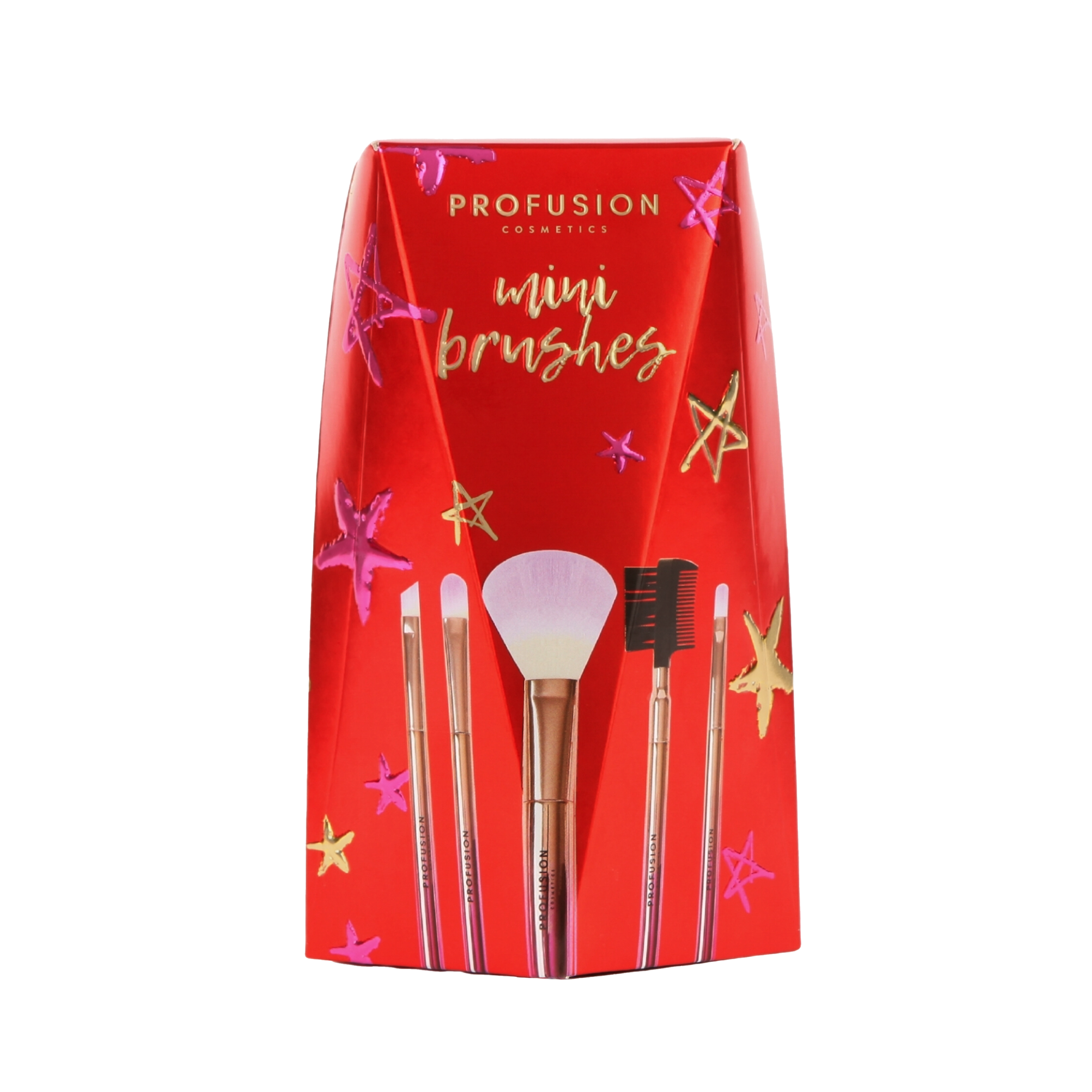 Profusion Cosmetics Crimson Mini Brush Set with 5 small makeup brushes for precise application and detailed beauty looks.