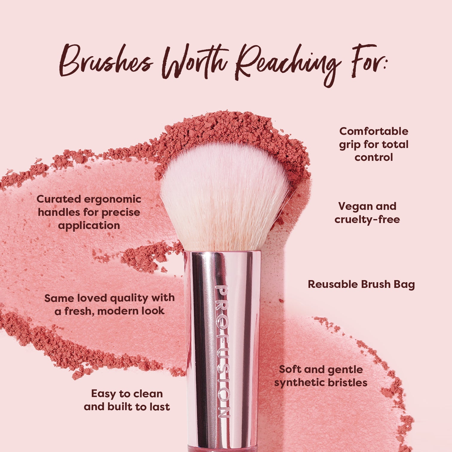 Profusion Cosmetics Face Essentials 3-piece face brush set with soft bristles and sleek handles for makeup application.