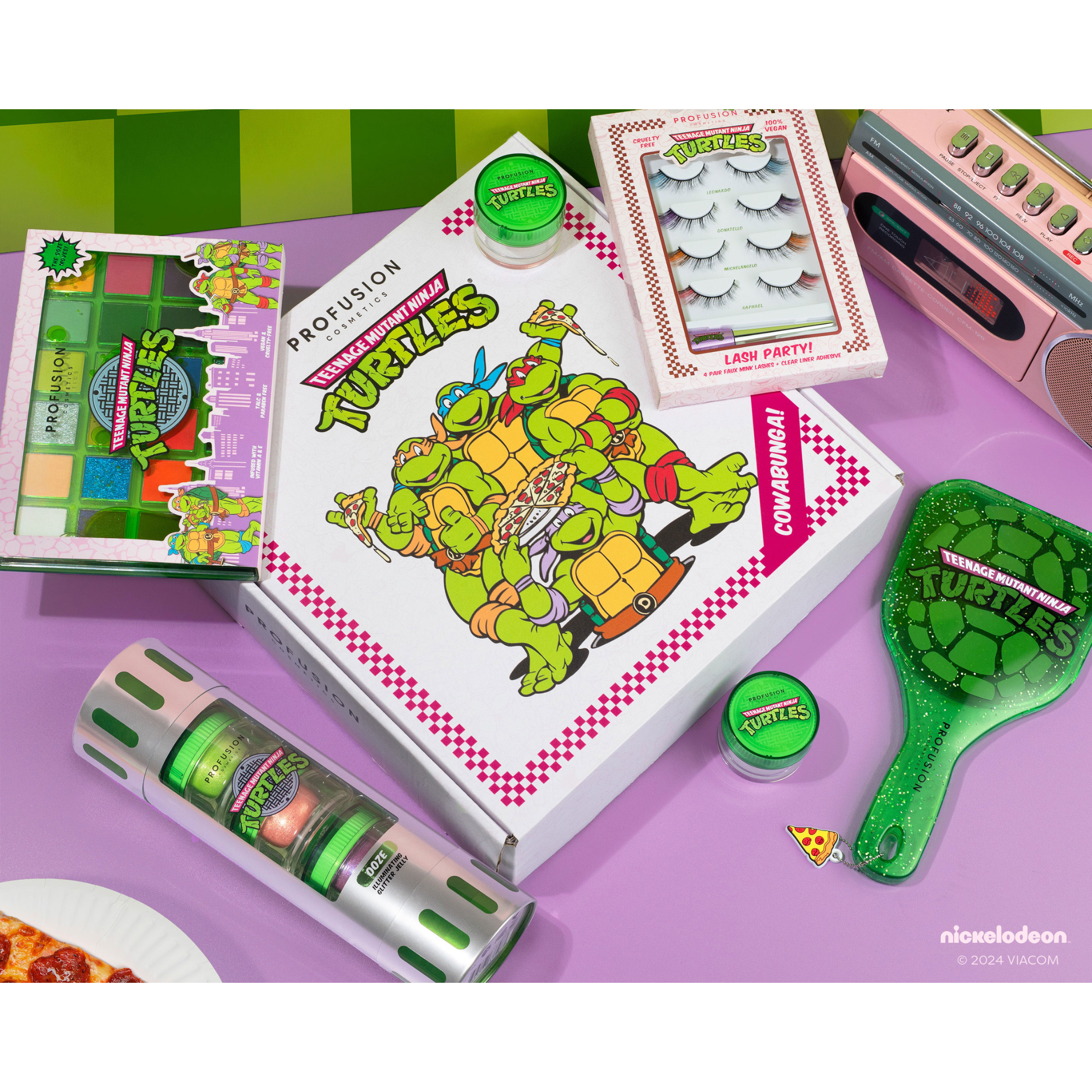 Profusion Cosmetics Teenage Mutant Ninja Turtles bundle set with box featuring colorful character designs and themed packaging.