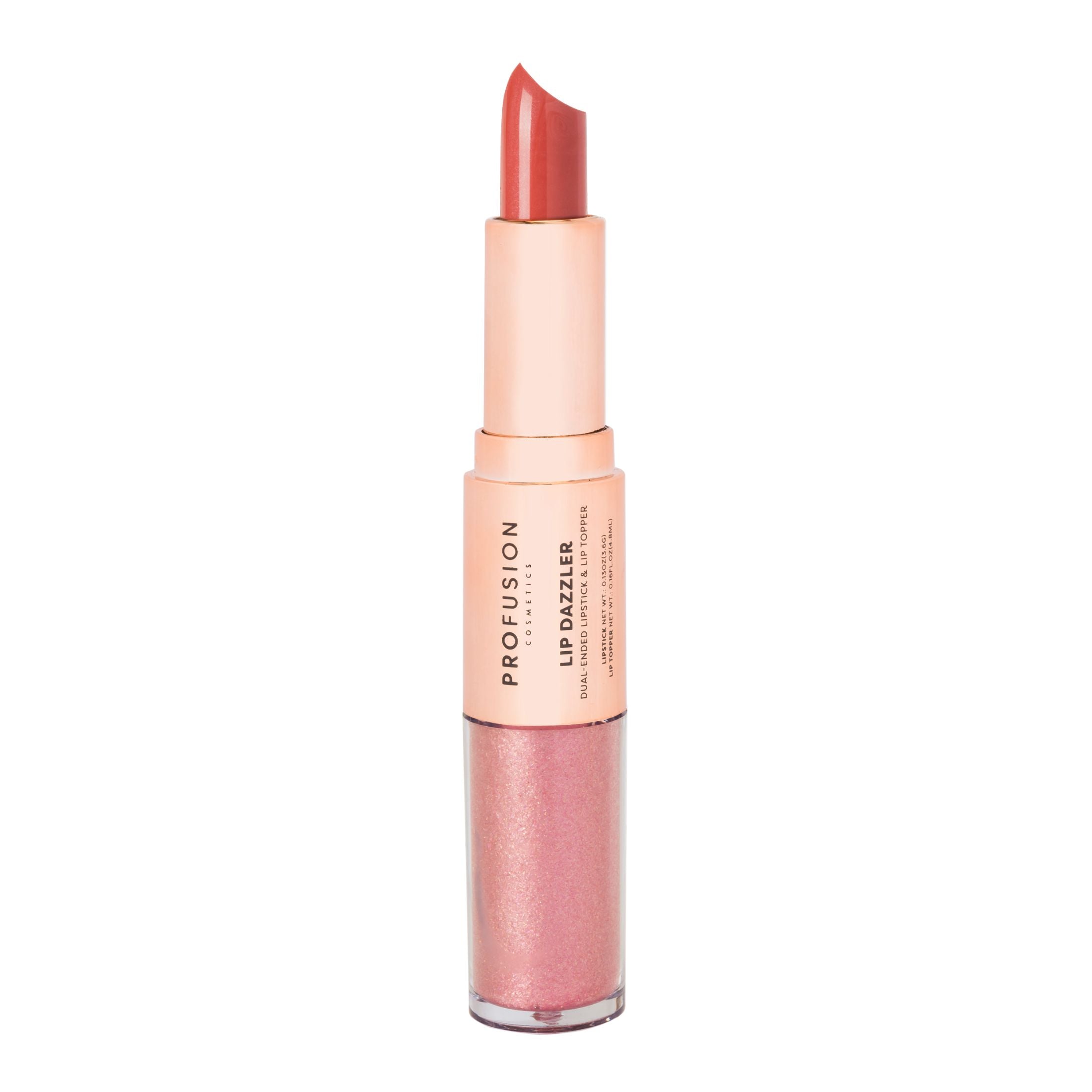 Profusion Cosmetics Lip Dazzlers in divine sparkle with shimmering, glossy finish, showcasing vibrant lip gloss application.