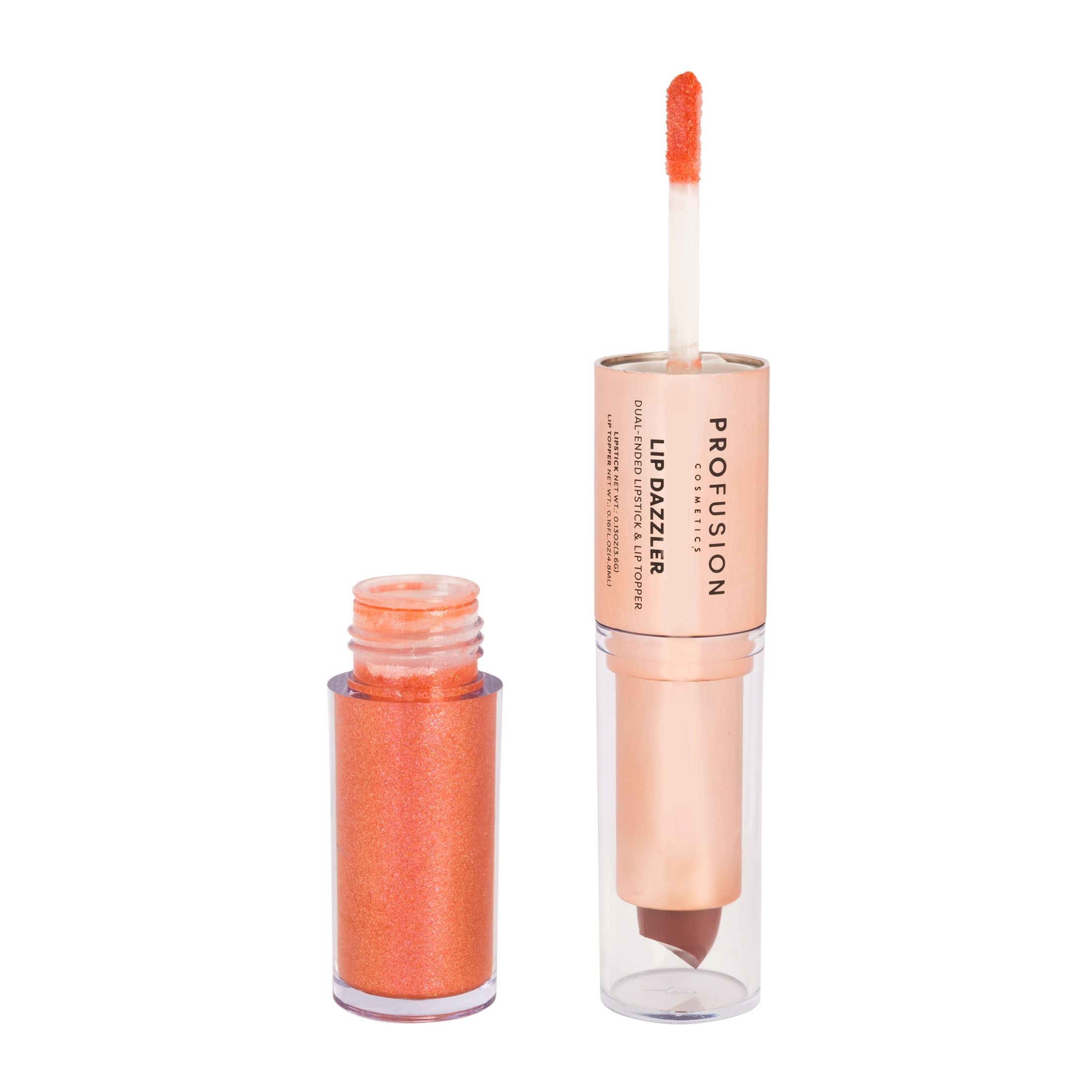 Profusion Cosmetics Lip Dazzlers with shimmering, sparkling gloss in a tube, showcasing vibrant, glossy lip color.