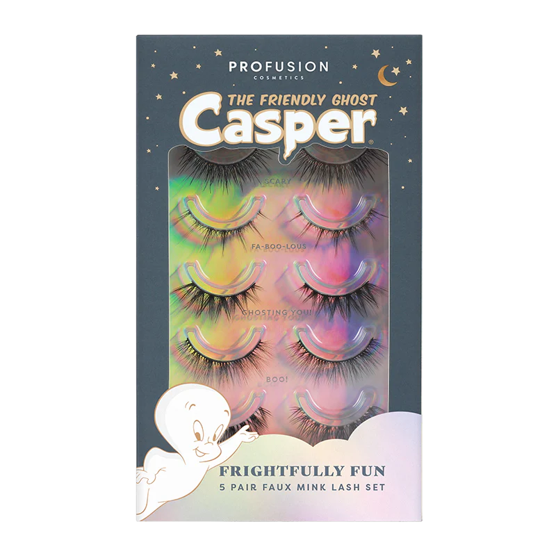 Profusion Cosmetics Casper The Friendly Ghost DreamWorld 5 Pair Faux Mink Eye Lash Set showing natural, wispy black false eyelashes