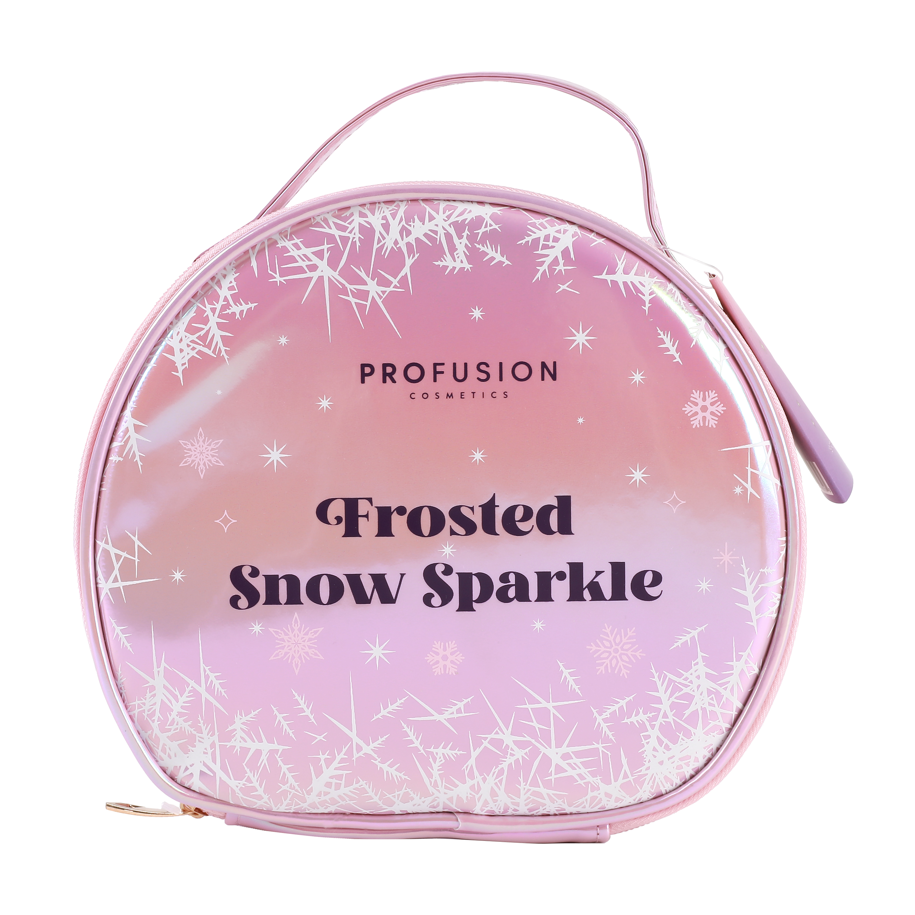 Profusion Cosmetics Frosted Snow Sparkle 19-piece eye makeup box with shimmering eyeshadows and eye products in festive packaging.