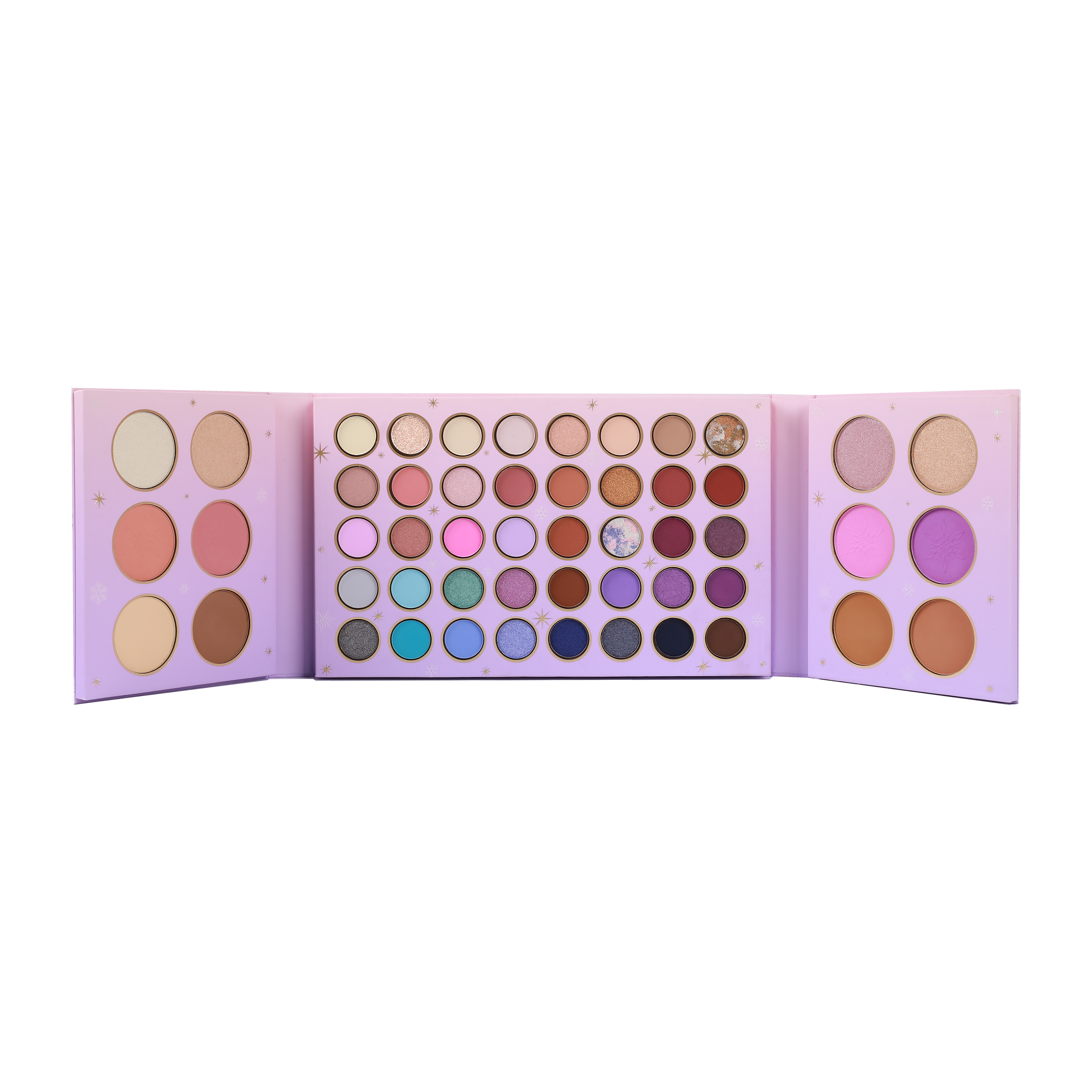 Profusion Cosmetics Frosted Snow Sparkle 52-shade face and eye palette with shimmering eyeshadows and face highlighters.