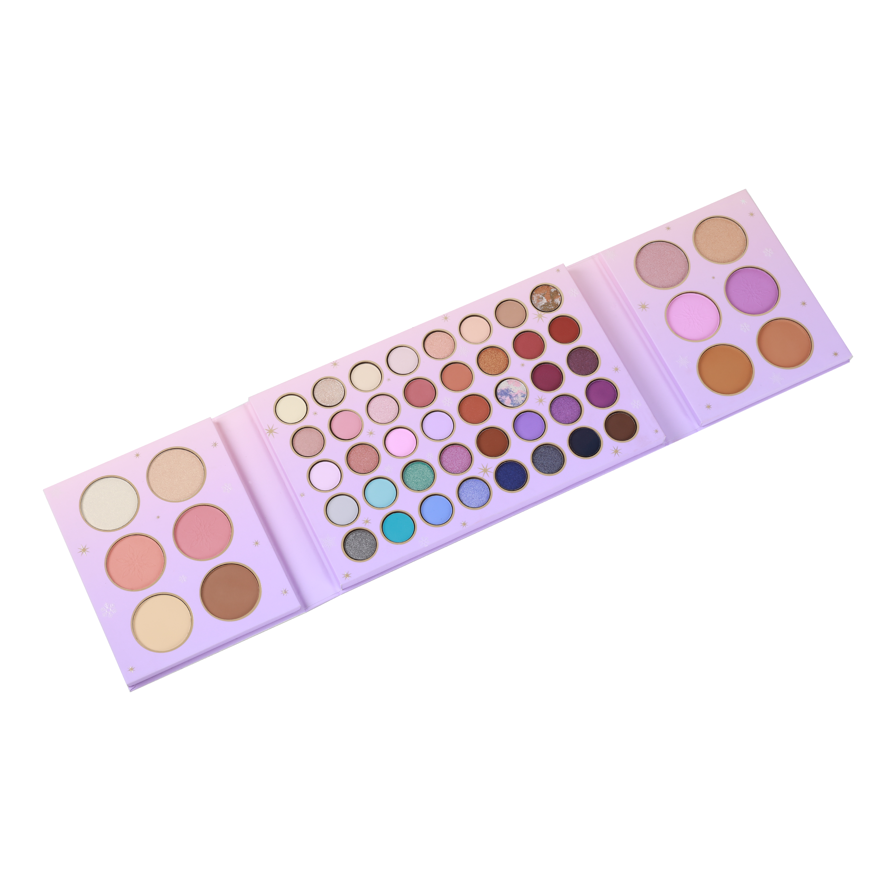 Profusion Cosmetics Frosted Snow Sparkle 52-shade face and eye palette with shimmering eyeshadows and face highlighters.