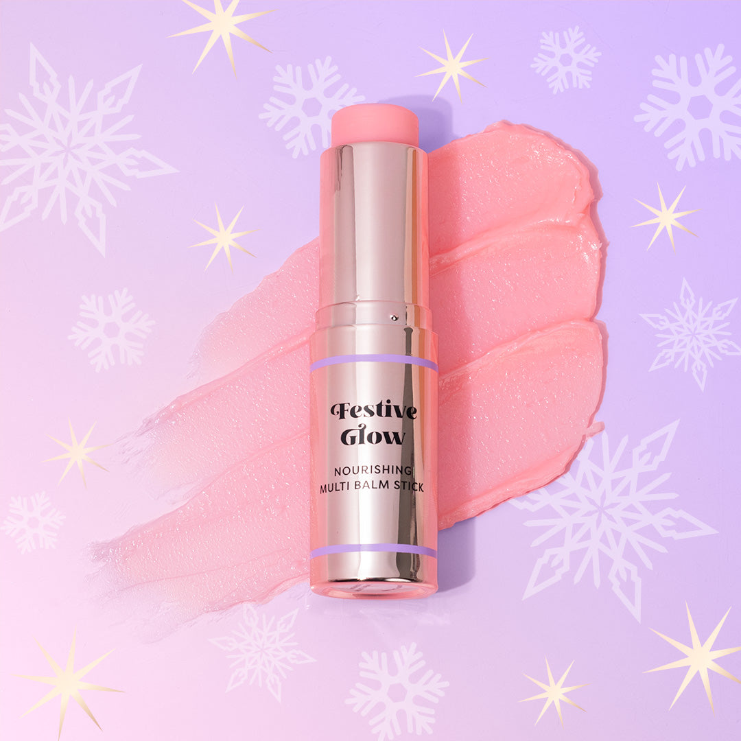 Profusion Cosmetics Frosted Snow Sparkle Eye Balm Stick with festive glow, shimmering nourishing multi-balm for eyes.