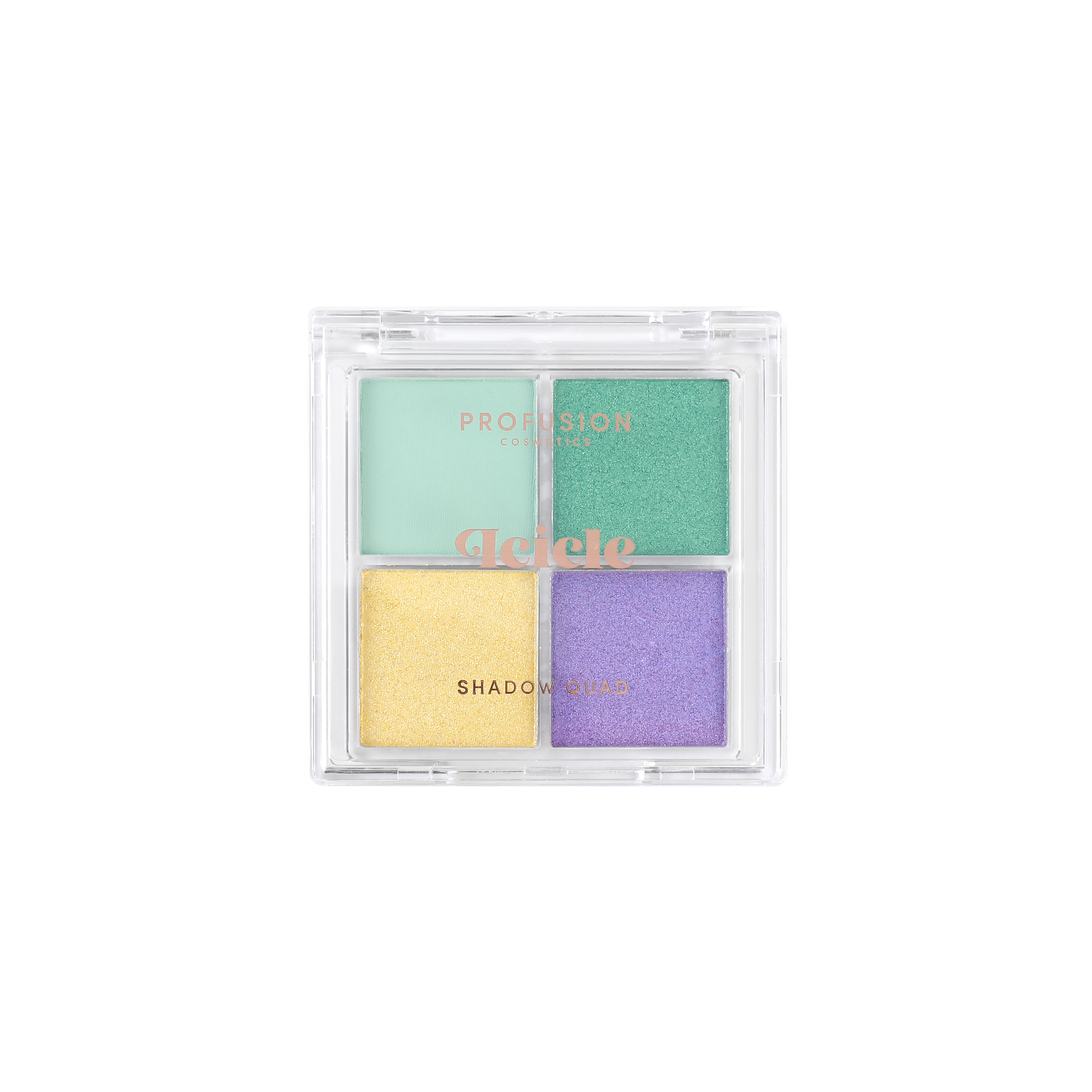 Profusion Cosmetics Frosted Snow Sparkle Icicle eyeshadow with shimmering snowflake-inspired design and icy blue tones.