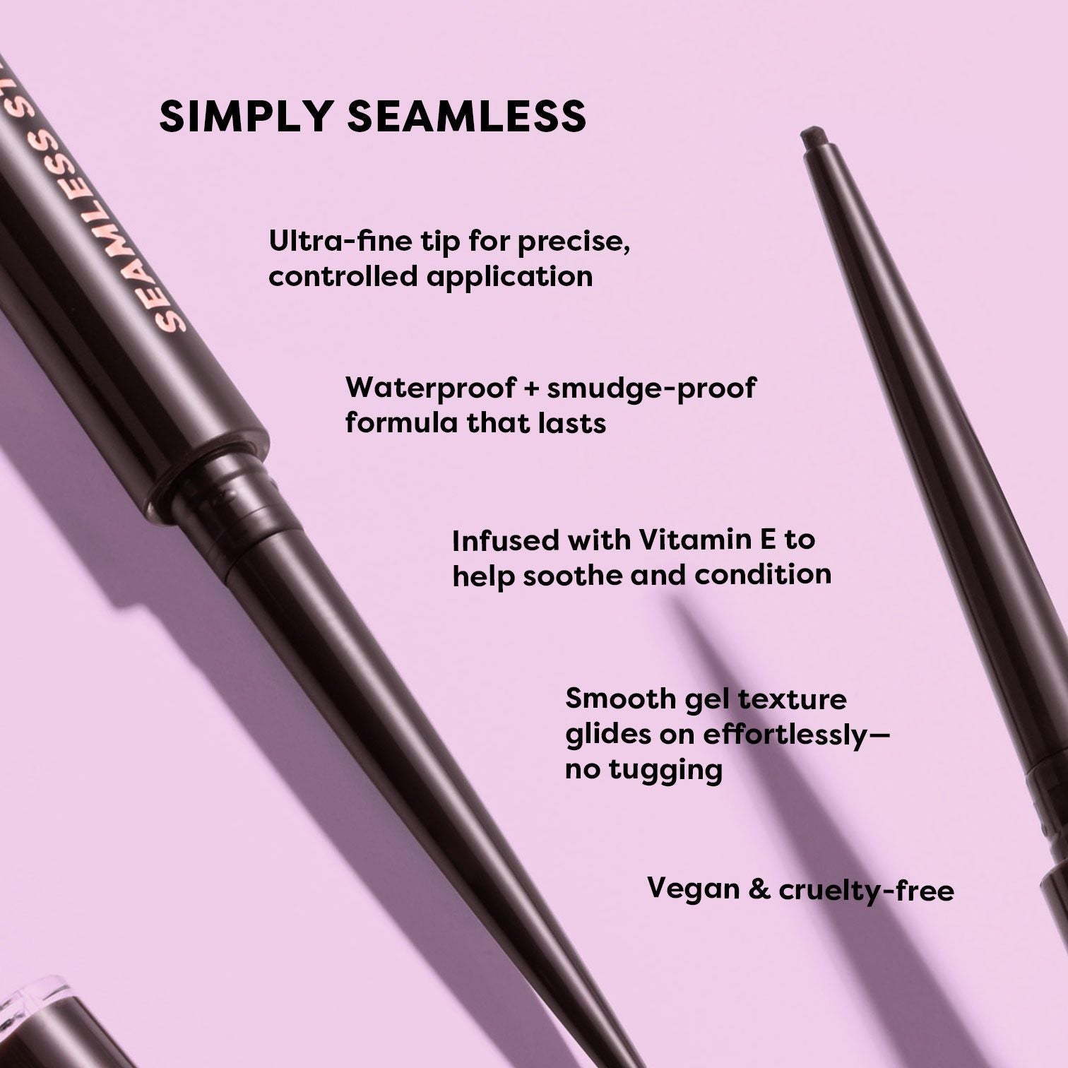 Profusion Cosmetics Seamless Strokes Precision Gel Eyeliner in Dark Roast, close-up of the dark brown gel eyeliner pencil for eyes.