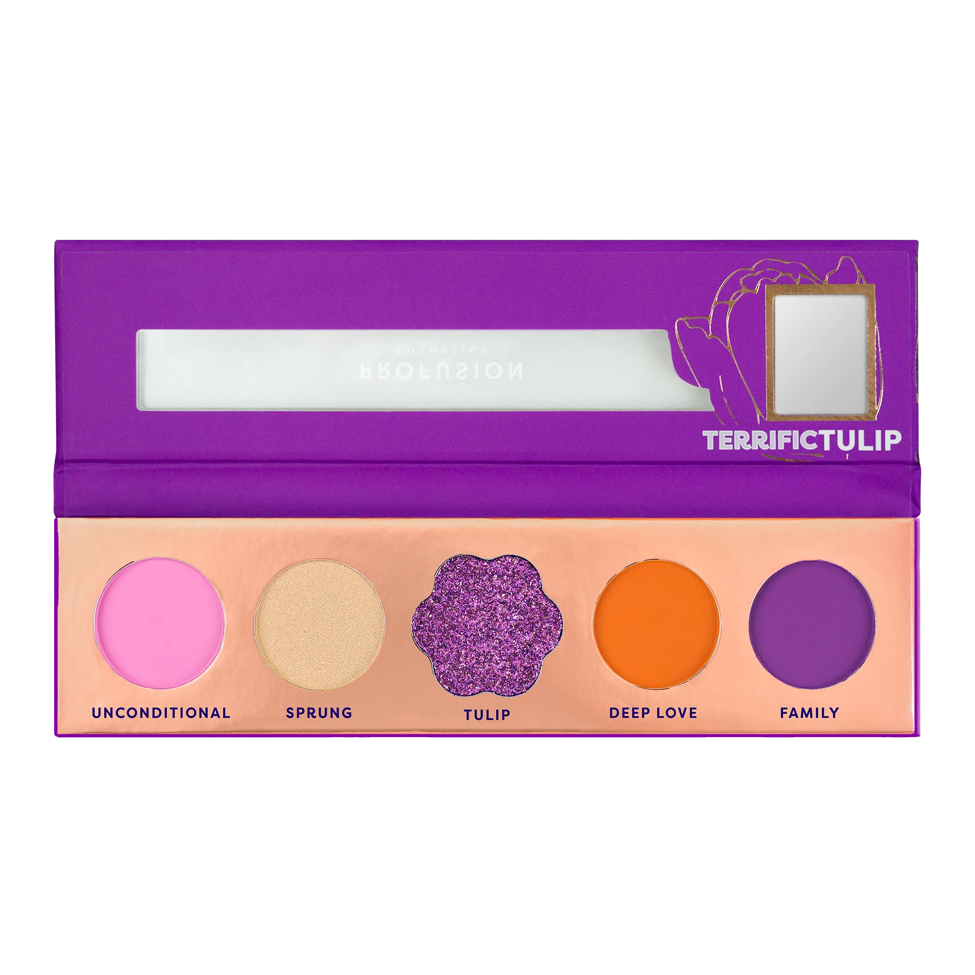 Profusion Cosmetics Blooming Hues 5-shade eye palette with romantic rose tones and blendable eyeshadows for versatile looks