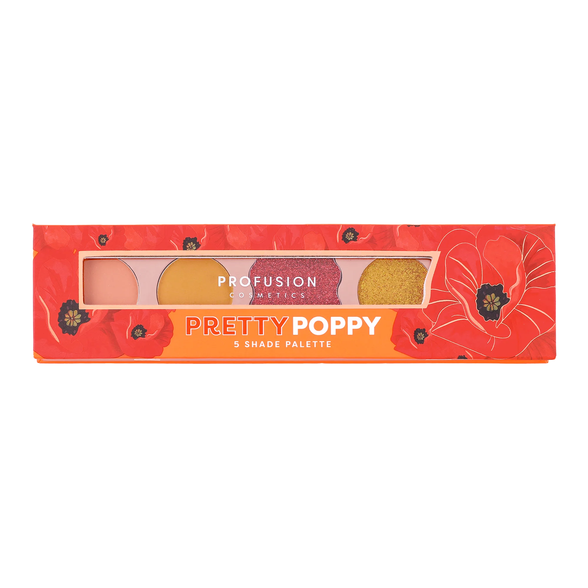 Profusion Cosmetics Blooming Hues 5-shade eye palette with romantic rose tones and soft pinks for versatile eye makeup looks.