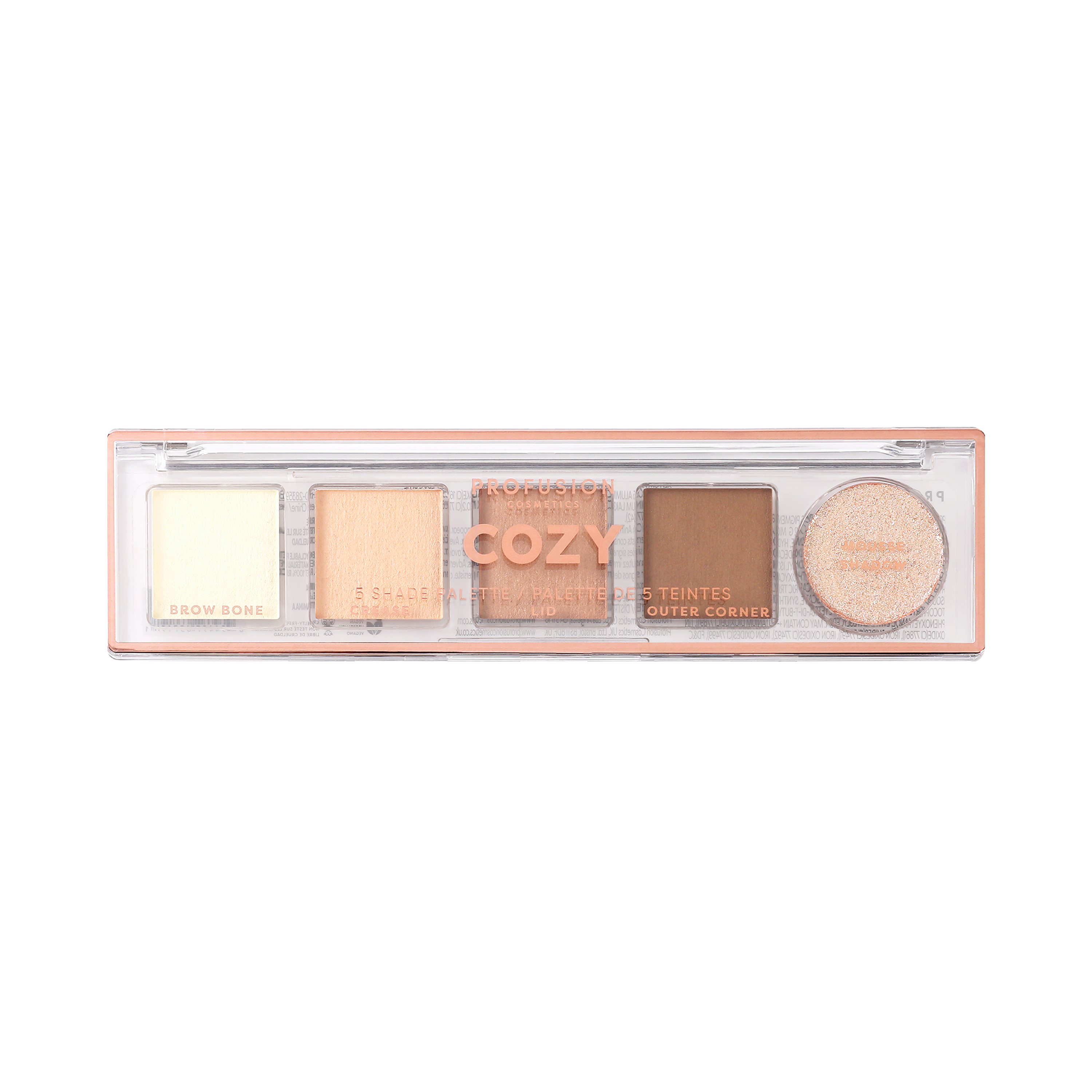 Profusion Cosmetics Mini Essentials 5 Shade Eyeshadow Palette with neutral and shimmer tones for versatile eye looks.