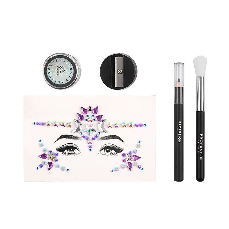 Profusion Cosmetics Enchanted Forest eyeshadow palette with five makeup look book pages showcasing eye makeup looks.