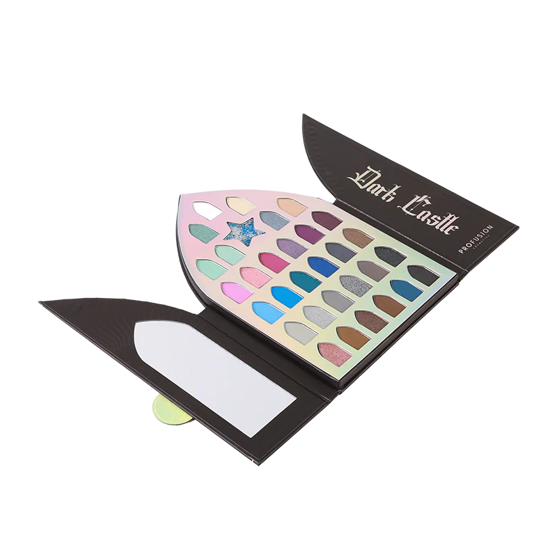 Profusion Cosmetics Enchanted Forest Dark Castle 32-shade eyeshadow palette with mystical forest and castle-inspired colors.