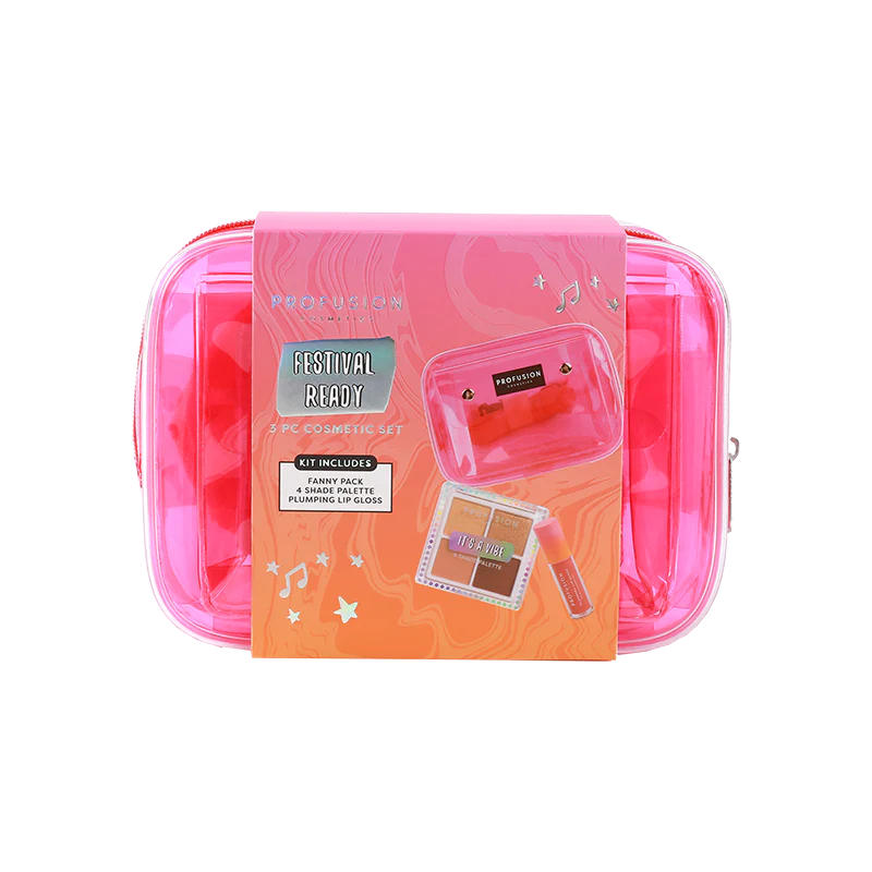 Profusion Cosmetics It's a Vibe festival-ready 3-piece bag and cosmetic set with eye makeup products and accessories.