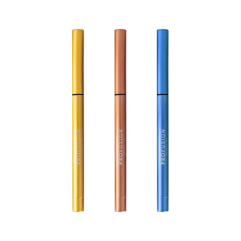 Profusion Cosmetics Metachrome Technoliners 3-piece duo-chrome eyeliner set with vibrant, shimmering eye liners on white background.