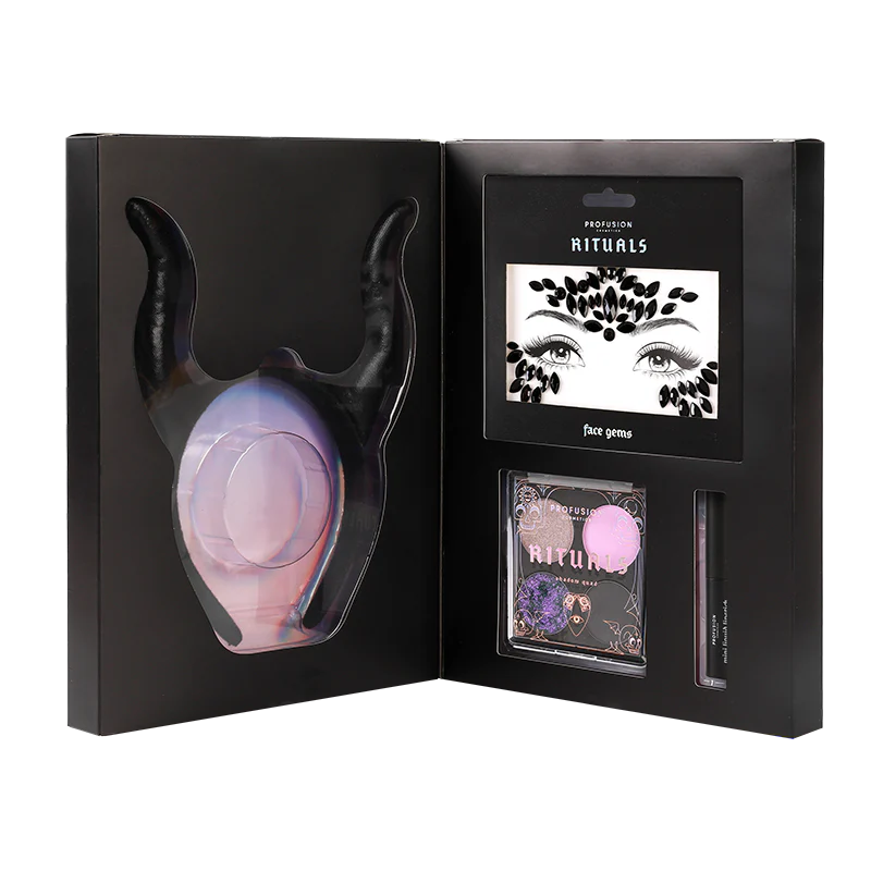 Profusion Cosmetics Rituals 4-piece eye look kit with eyeshadows and eye makeup essentials displayed.