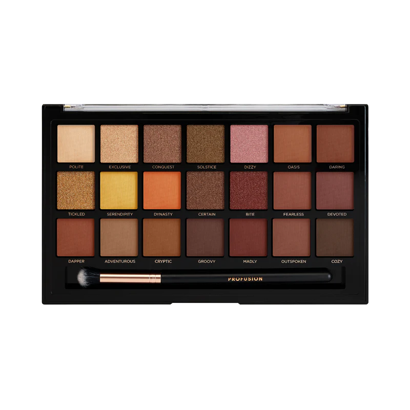 Profusion Cosmetics Siennas eyeshadow palette with warm-toned shades and eye makeup design in a sleek compact.