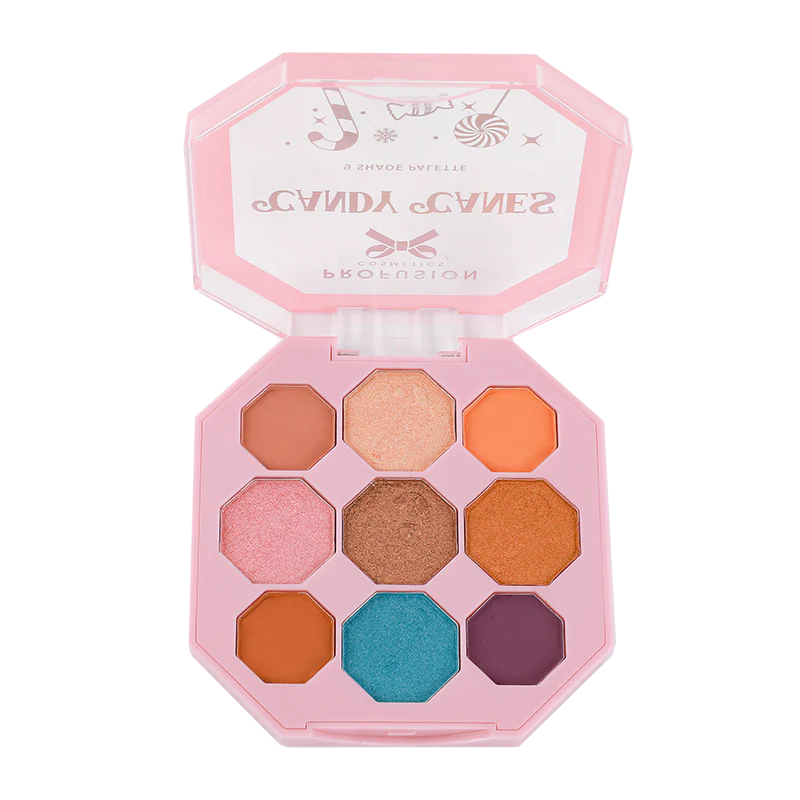 Profusion Cosmetics Sweet Holiday Candy Canes 9-shade eyeshadow palette with festive red, green, and white hues for holiday looks.
