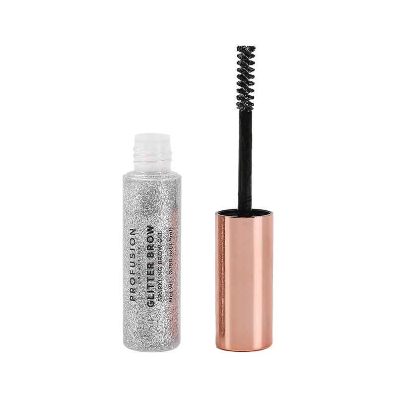 Profusion Cosmetics Written in the Stars sparkling brow gel applied to eyebrows, adding shimmer and definition for a luminous look.