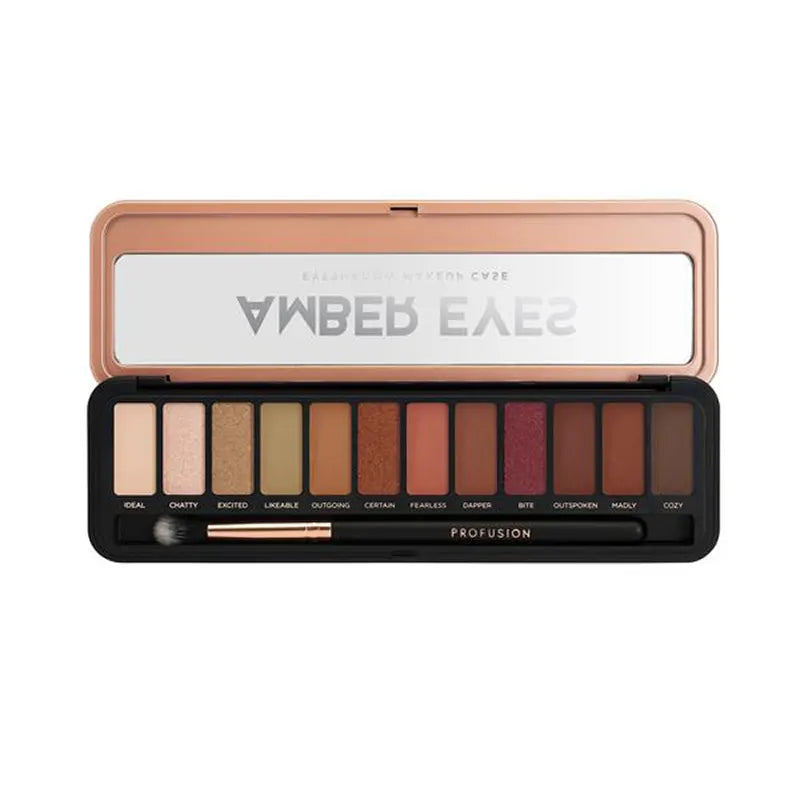 Profusion Cosmetics nude eyeshadow case with multiple eye shadow shades in a sleek palette for eye makeup.