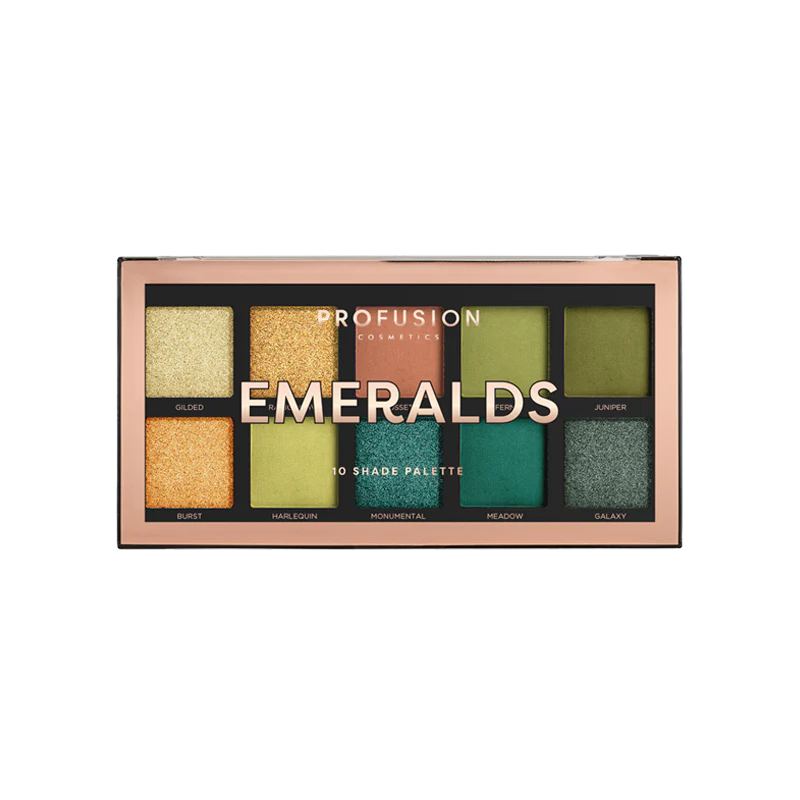 Profusion Cosmetics Essentials 10 Shade Eyeshadow Palette with smoky neutral and warm tones, featuring a variety of matte and shimmer finishes.