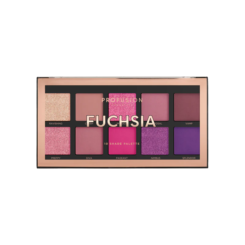 Profusion Cosmetics Essentials 10 Shade Eyeshadow Palette with smoky neutral tones, compact and versatile for various eye looks.