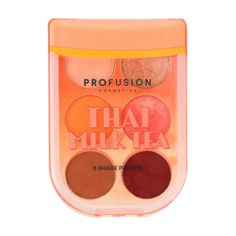 Profusion Cosmetics I 🖤 Boba Milk Tea eyeshadow palette with six shades in taro and milk tea tones on eye makeup model