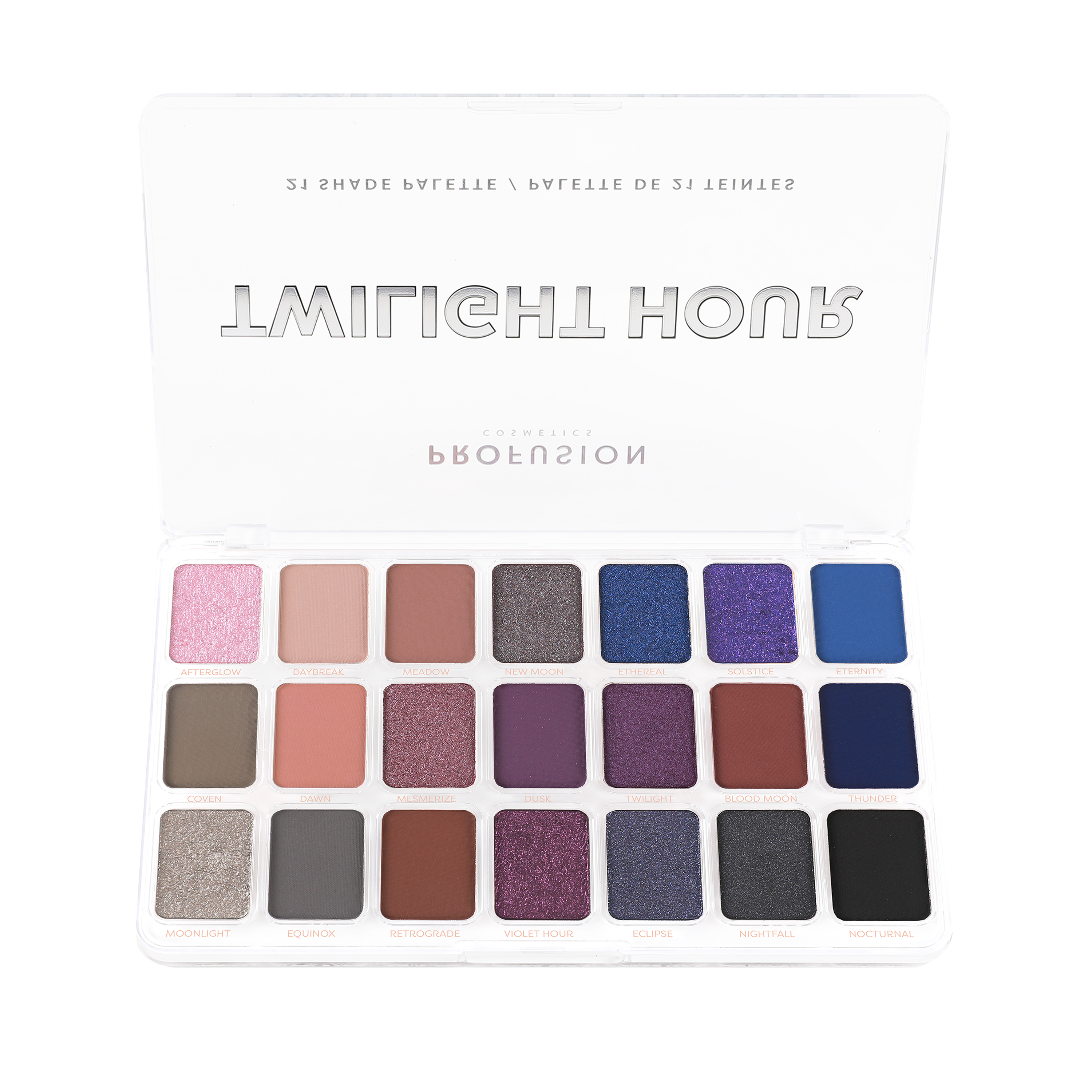 Profusion Cosmetics Artistry 21 Shade Eyeshadow Palette with various colorful and neutral tones for versatile eye makeup looks.
