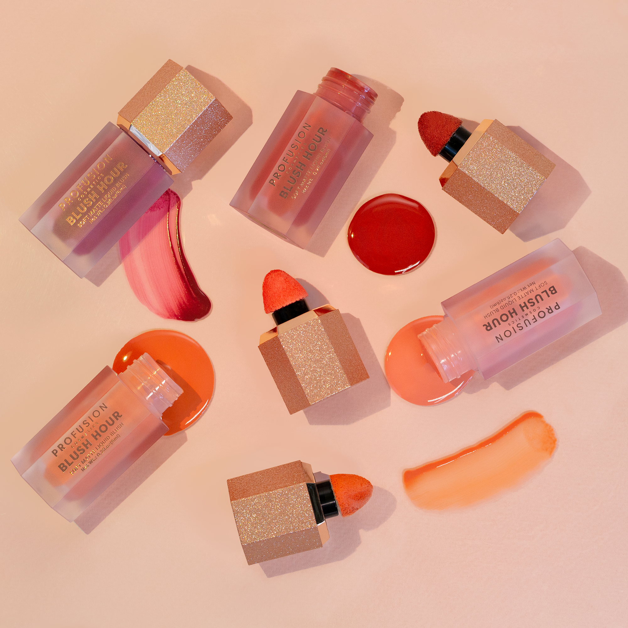Profusion Cosmetics Blush Hour soft matte liquid blush in Bellini shade, smooth face makeup with a natural rosy tint.