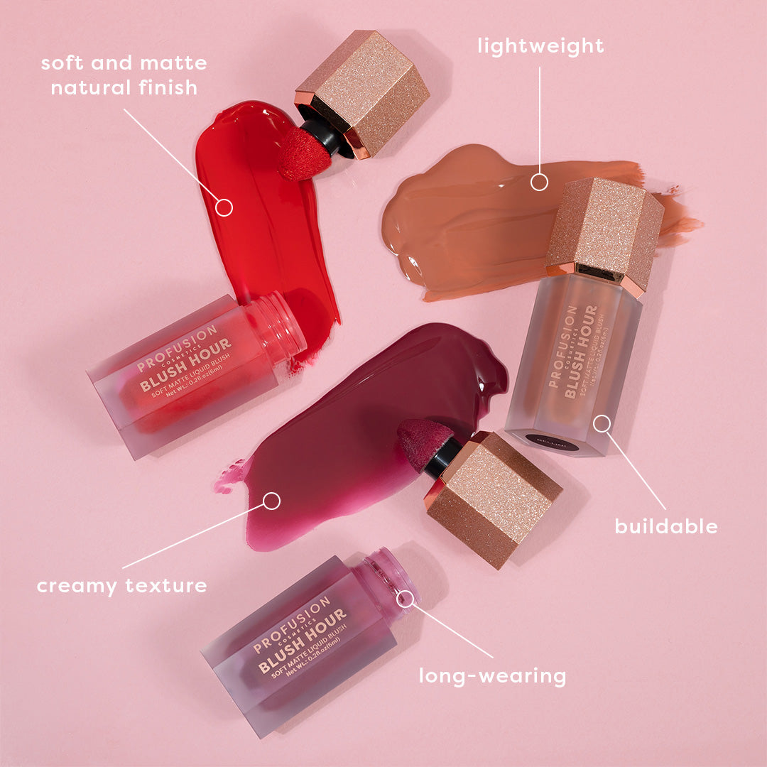 Profusion Cosmetics Blush Hour Soft Matte Liquid Blush in Bellini, a face makeup product with a smooth, matte pink tint.