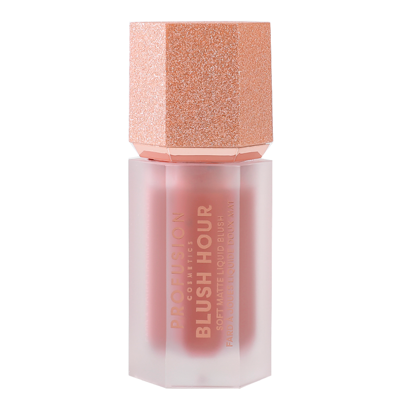 Profusion Cosmetics Blush Hour soft matte liquid blush in Bellini, showing the blush bottle with a pinkish hue and applicator.