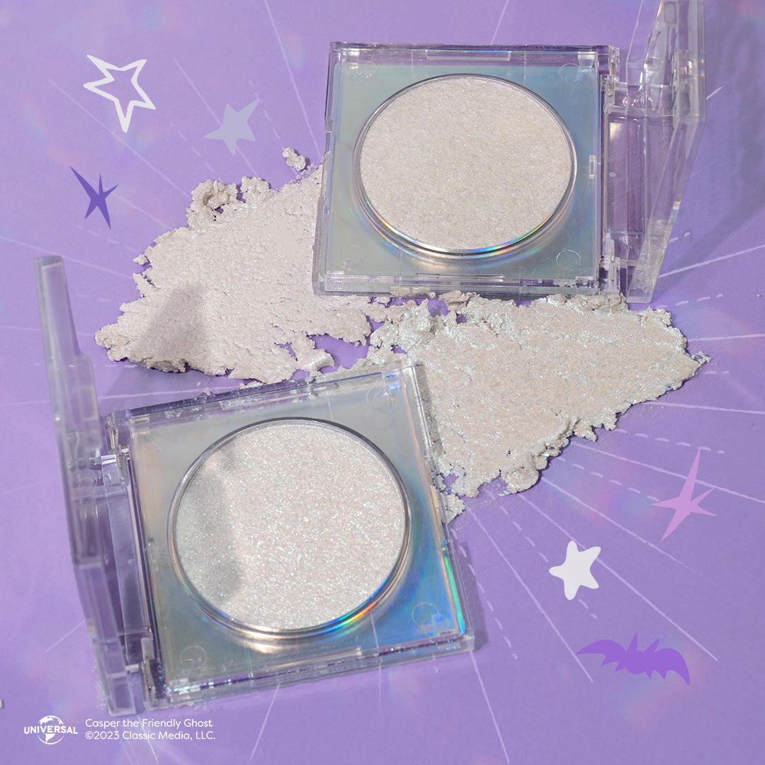 Profusion Cosmetics Casper the Friendly Ghost Fa-Boo-Lous holographic highlighter face makeup with iridescent, reflective finish.