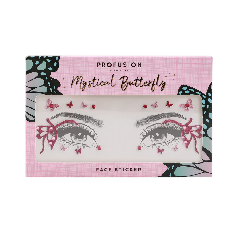 Mystical butterfly face stickers by Profusion Cosmetics featuring vibrant, detailed butterfly designs for creative face decoration