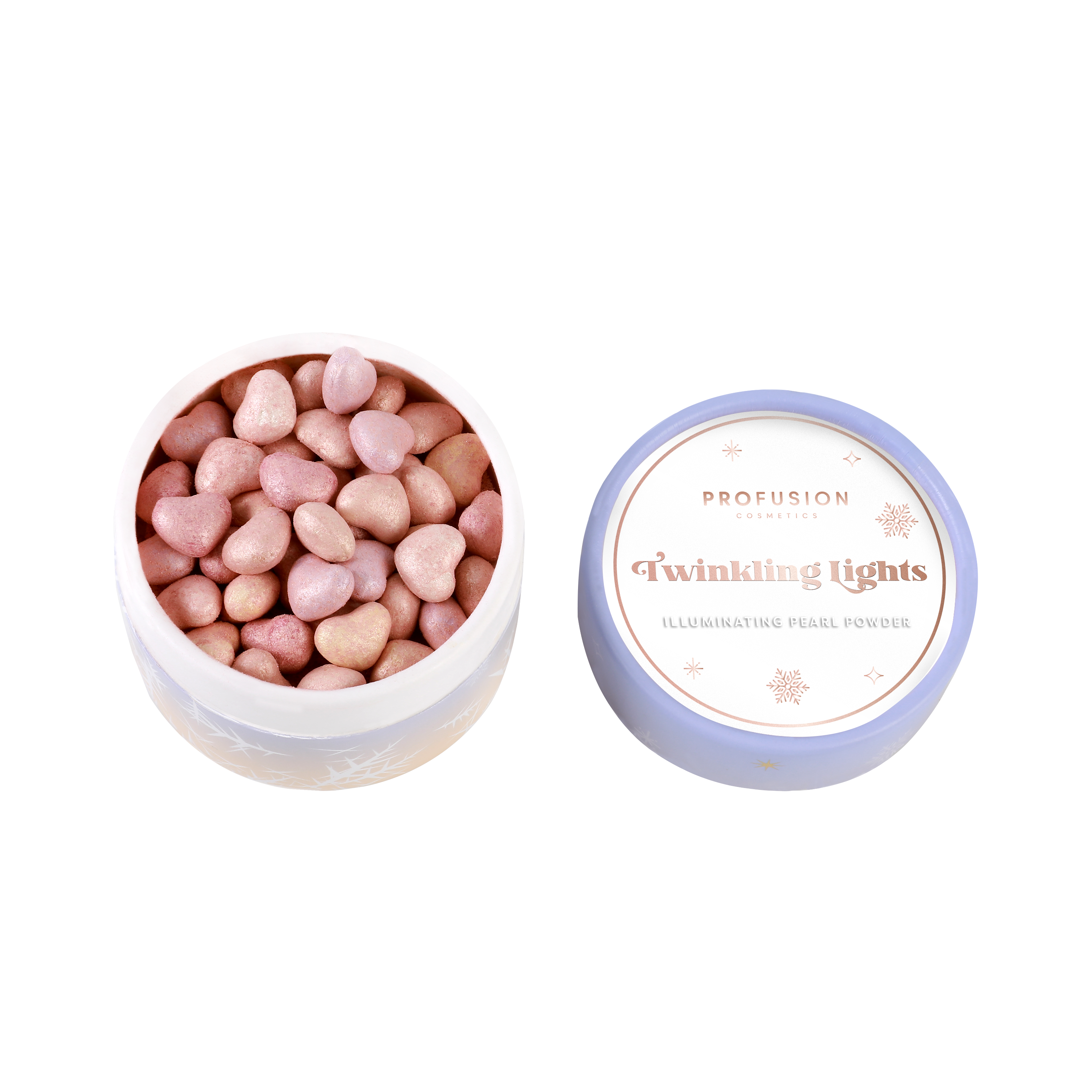 Profusion Cosmetics Frosted Snow Sparkle face powder puff set with twinkling lights design, soft and decorative for makeup application.