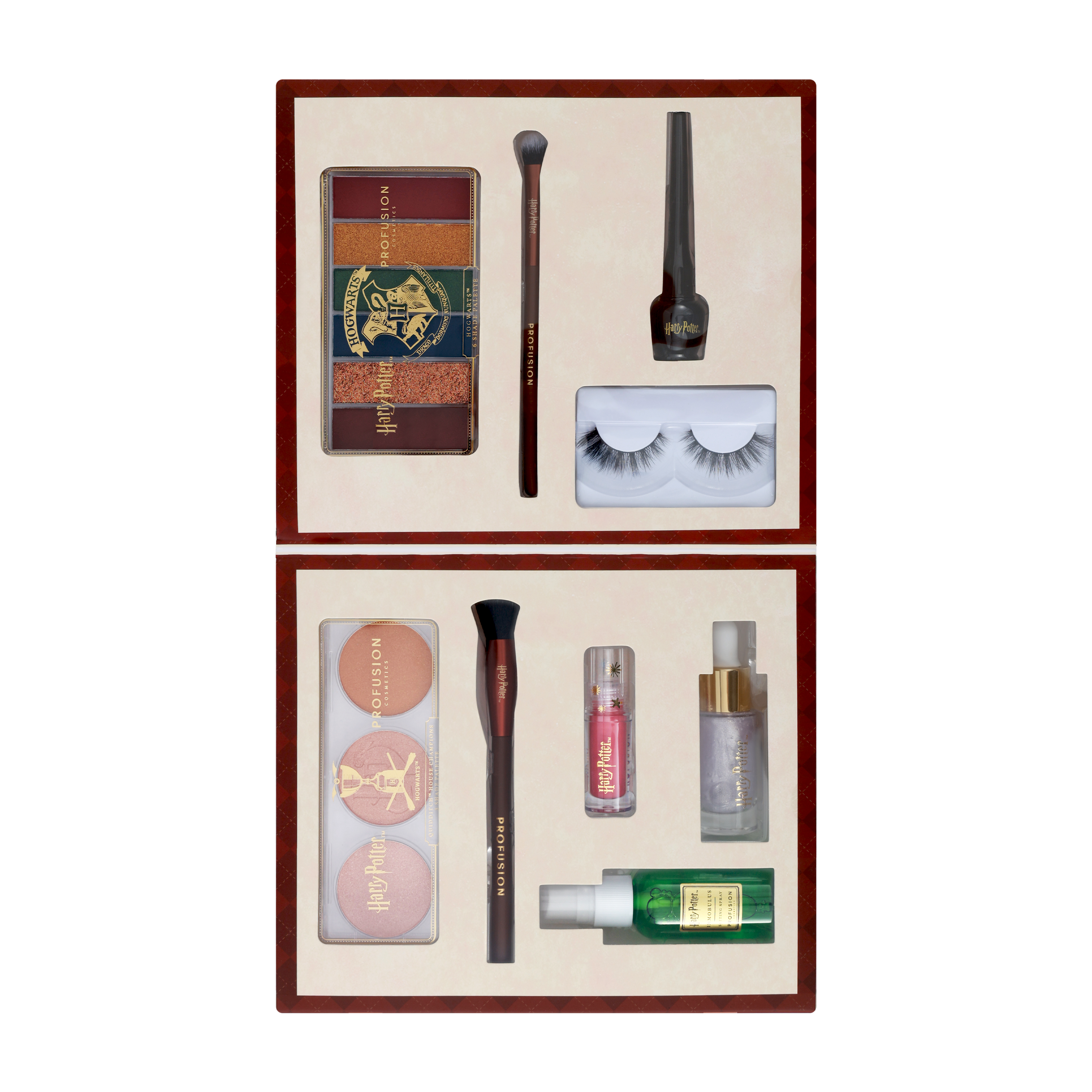 Profusion Cosmetics Harry Potter Hogwarts™ Beauty Set face product with magical-themed packaging and makeup items.