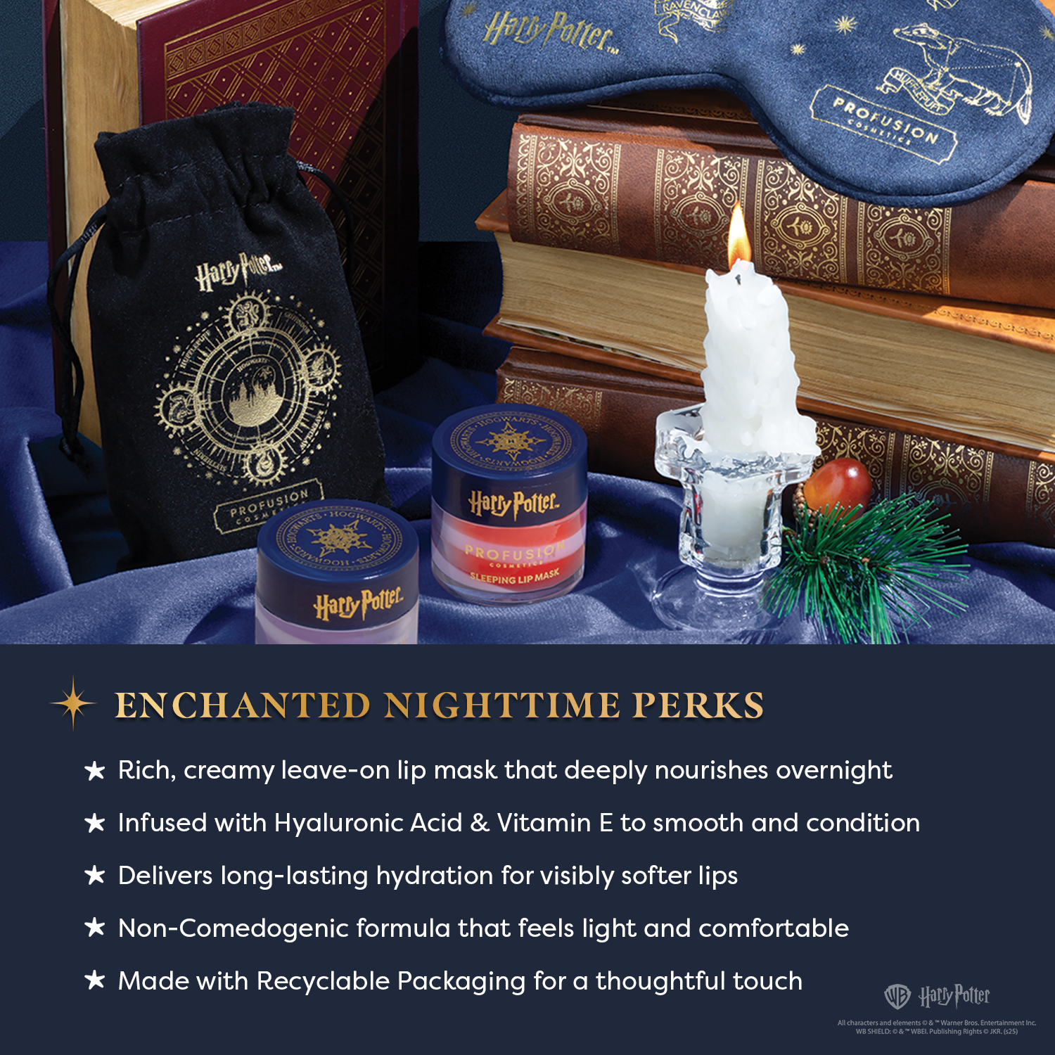 Profusion Cosmetics Harry Potter Hogwarts Holiday Night Set face makeup collection featuring themed colors and designs.