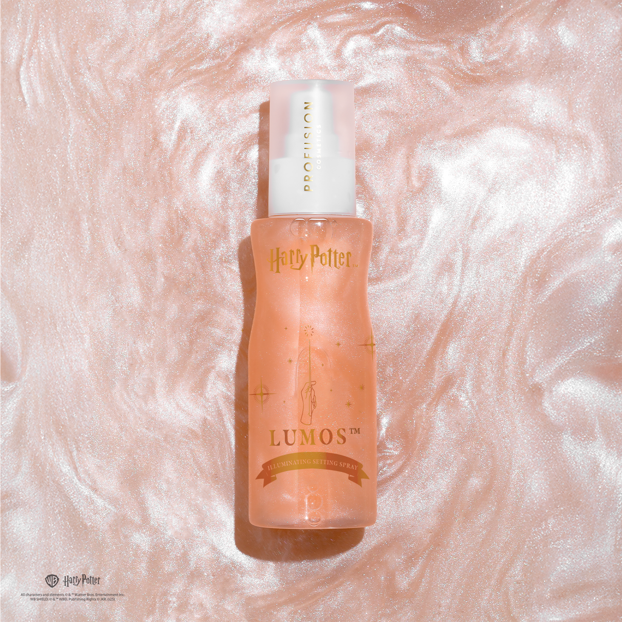 Profusion Cosmetics Harry Potter Lumos™ Illuminating Setting Spray for face, with enchanting holiday-themed packaging and a refreshing mist